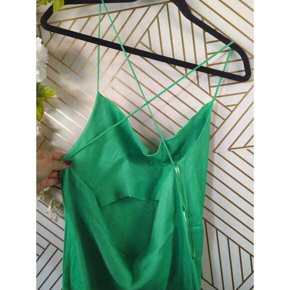 Zara Green Satin Effect Slip Mini Dress Cowl Neck Crisscross Straps Size Medium - Picture 5 of 6